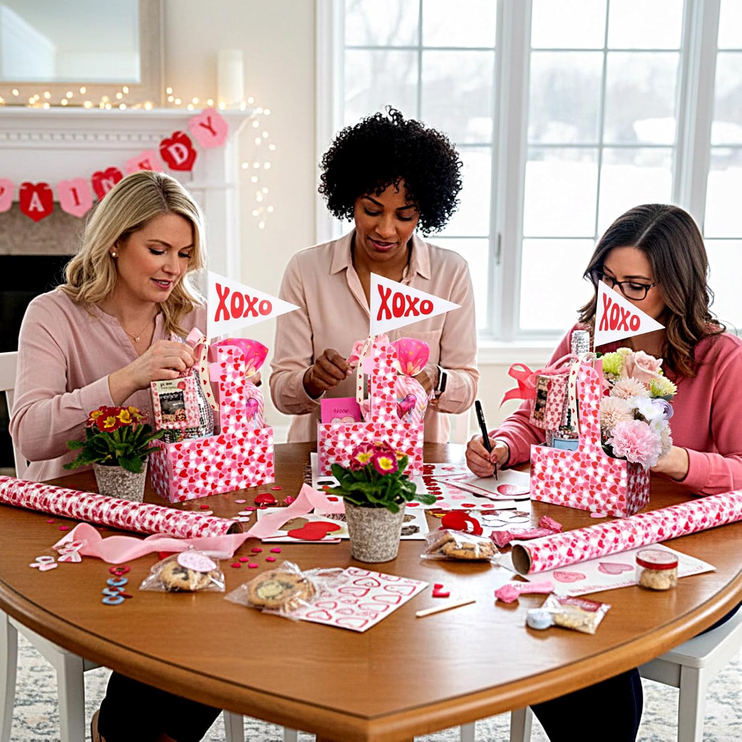 Acellegic 12 Set Valentine's Day 2 Cup Drink Carrier Valentine Drink Holder Gift Basket Boxes Bulk Party Favors Treat Box with Flag and Heart Shape Ribbon for Friend Teacher Thank You Gift - Image 6