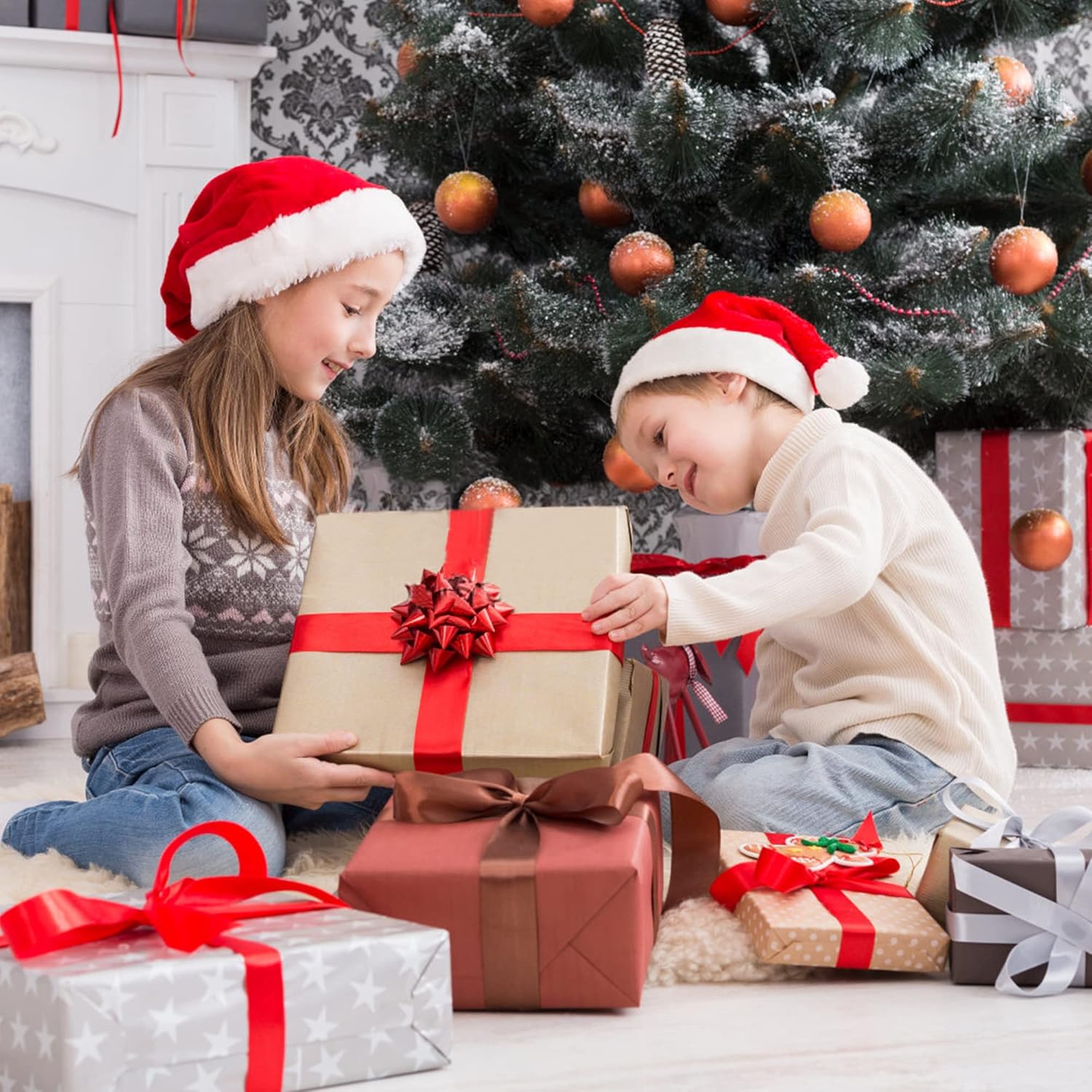 Santa Hat, Santa Hat for Kids, Unisex Velvet Comfort White Christmas Hats Extra Thicken Classic Plush for Christmas New Year Festive Holiday Party Supplies - Image 6