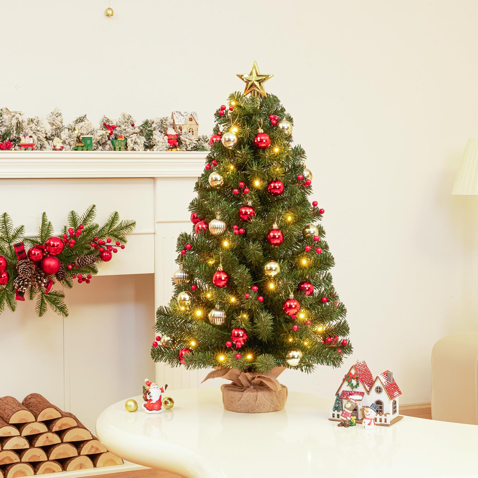 Yorbay Mini Weihnachtsbaum mit 50 Warmweiß LEDs: Tischbaum mit 8 Licht Modi | Tannenbaum mit Stern-Baumspitze und Deko Batterie betrieben - 70cm Künstlicher Christbaum mit Fernbedienung für Weihnachten