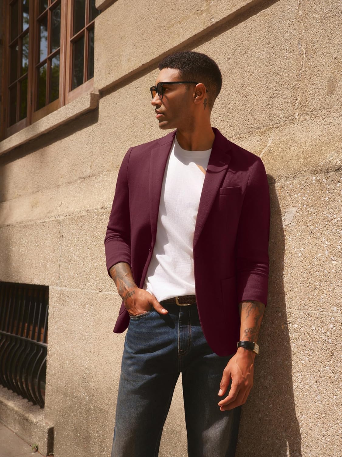 PJ PAUL JONES Mens Blazer Lightweight Knit Sport Coat Casual One Button Suit Jackets - Image 5