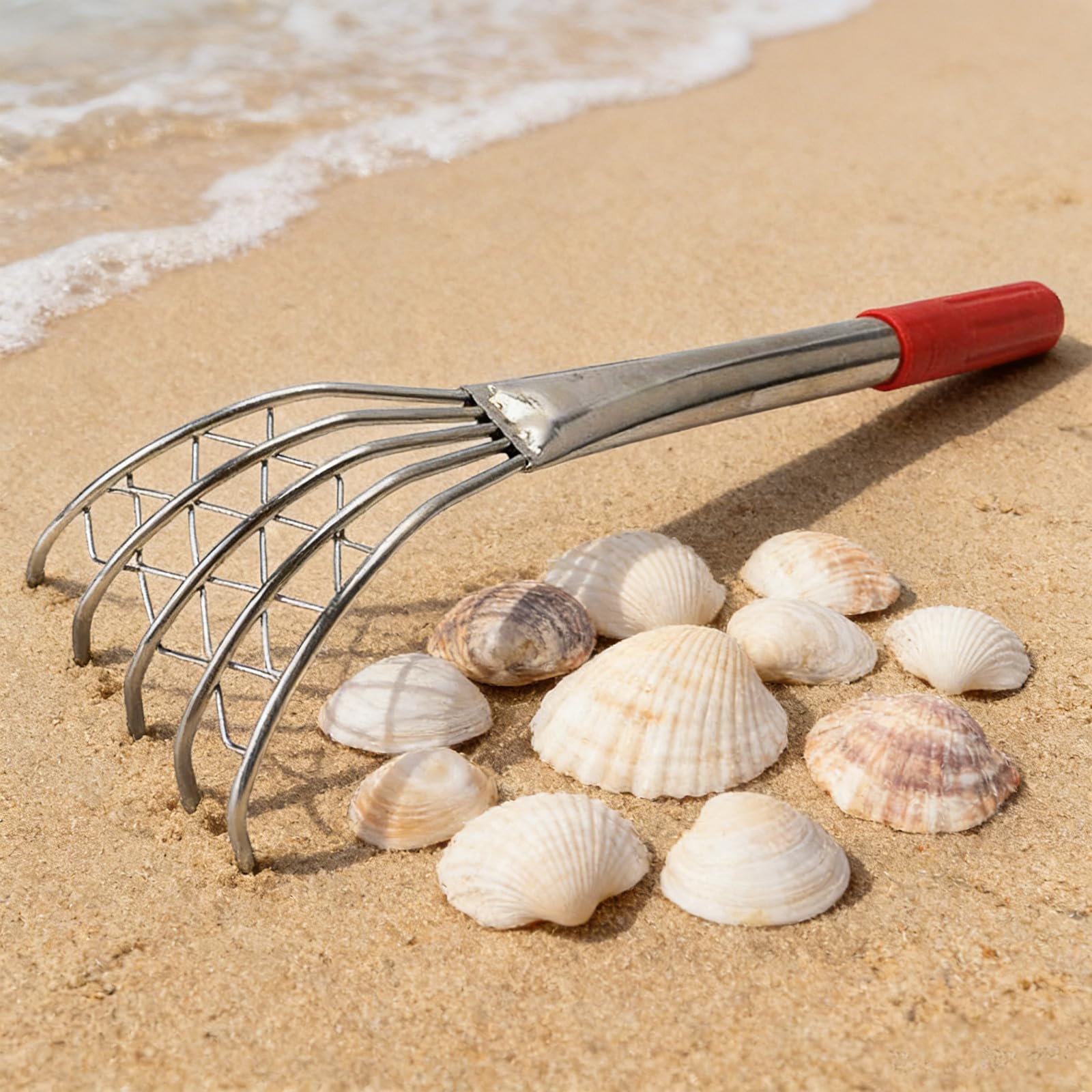 2-teiliges Muschelrechen-Set mit Korb, Austernschalen-Austernscheren – 40 x 12,5 x 7 cm, Zubehör für die Muschelsammlung am Strand