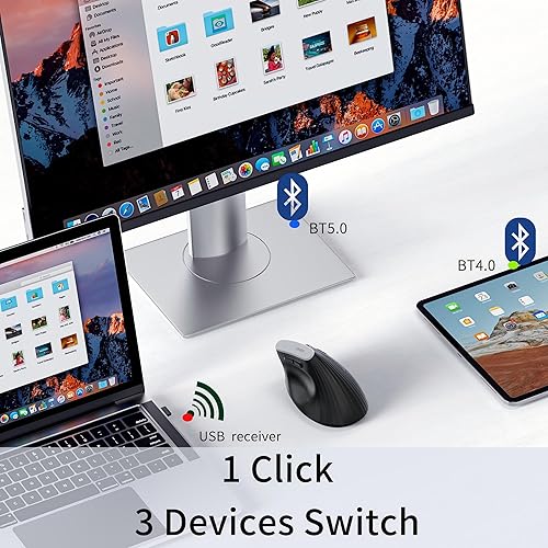 Miniatura 2 de Uineer Ratón vertical, mouse ergonómico inalámbrico Bluetooth con 5.04.0 y 2.4 GHz, comodidad de larga duración para uso en la oficina y el hogar