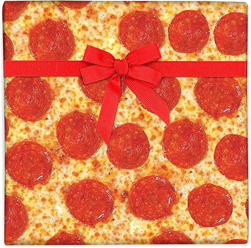 CENTRAL 23 Papel de regalo para pizza, 6 hojas de papel de regalo de cumpleaños y etiquetas, tema de alimentos, papel de regalo divertido para