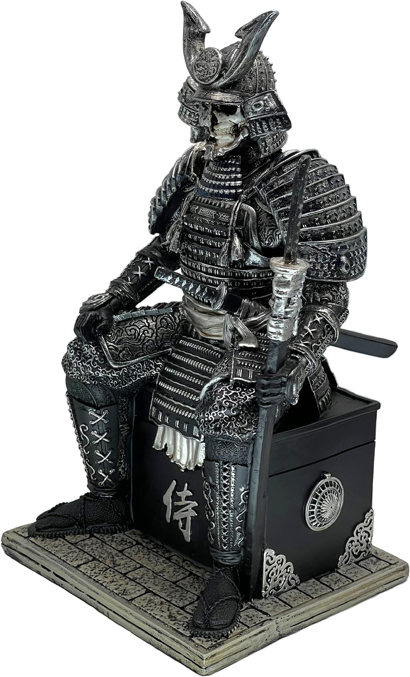 LOOYARLOOYAR Medieval Ancient Samurai Undead Warrior Resin Statue Ornament Figurine Craft for Home Living Room Porch Decoration Office Desk Desktop Table Arrangement Gift (Black Silver)