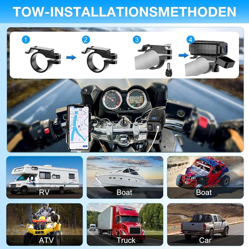 Lieberwell Vízálló Motoros USB Töltő 12V-24V Quick Charge 3.0 Type-C + USB-A LED Voltmérővel és Kapcsolóval