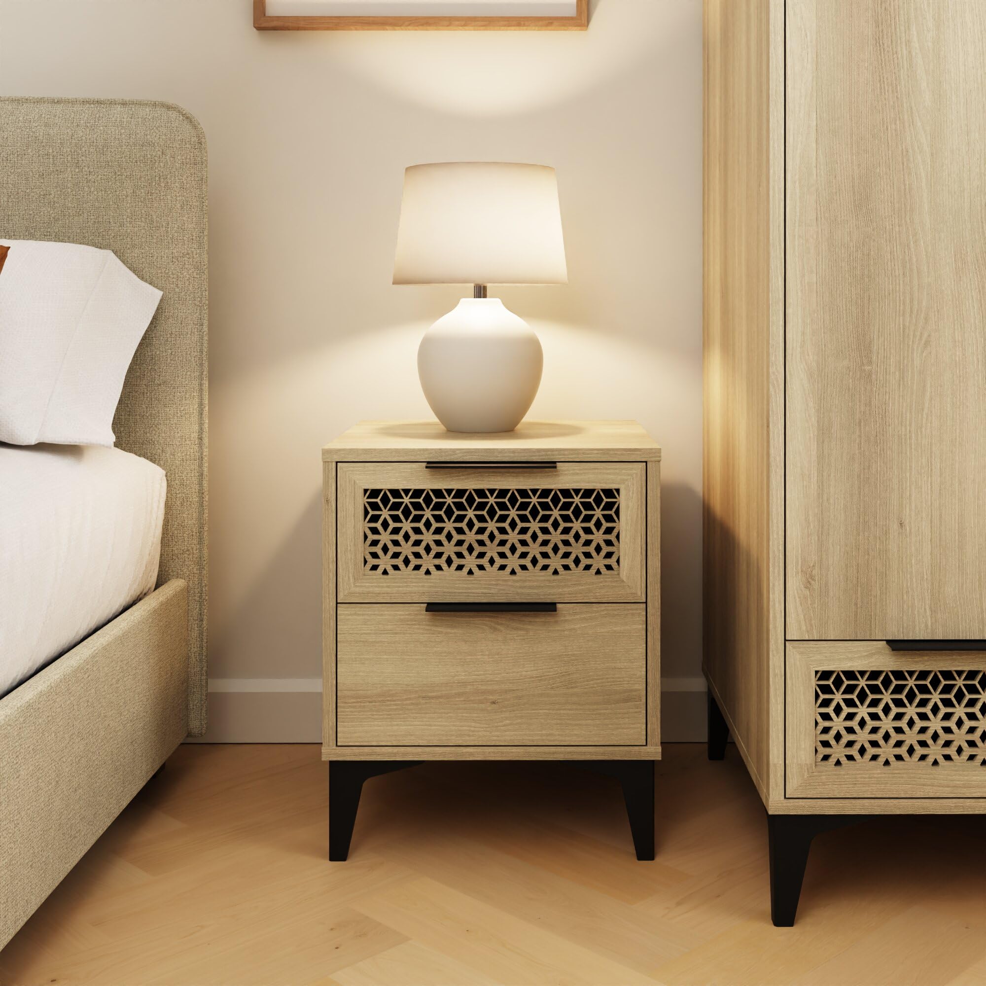 GFW Ezra 2 Drawer Oak Wooden Bedside Table