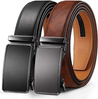 Zitahli Men's Ratchet Leather Belt 2-Pack - Adjustable No-Hole Buckle for Business, Casual, Golf & Jeans - Ideal Gift