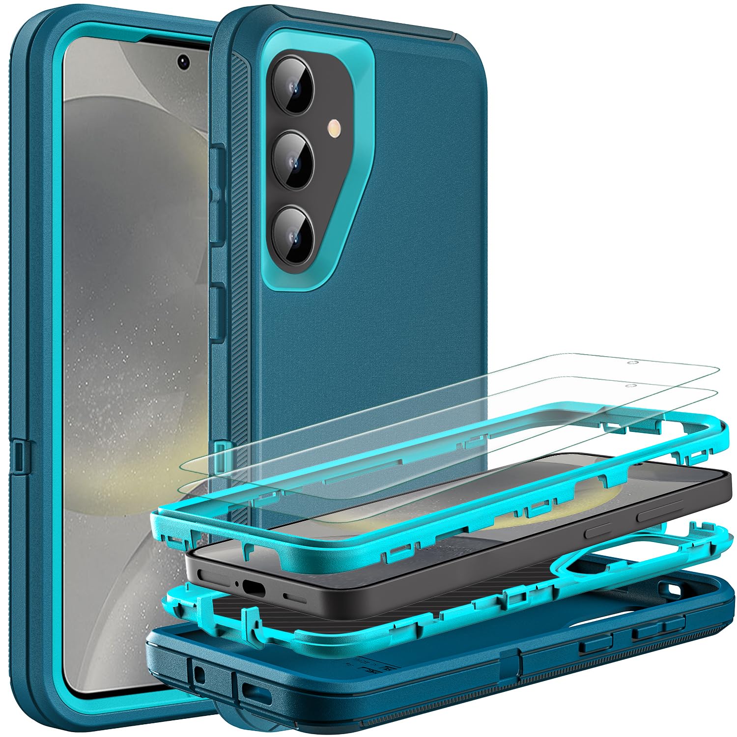 HONG-AMY for S24 Case, Samsung Galaxy S24 Case with Self Healing Flexible TPU Screen Protector [2 Pack], 3 in 1 Full Body Shockproof Heavy Protection