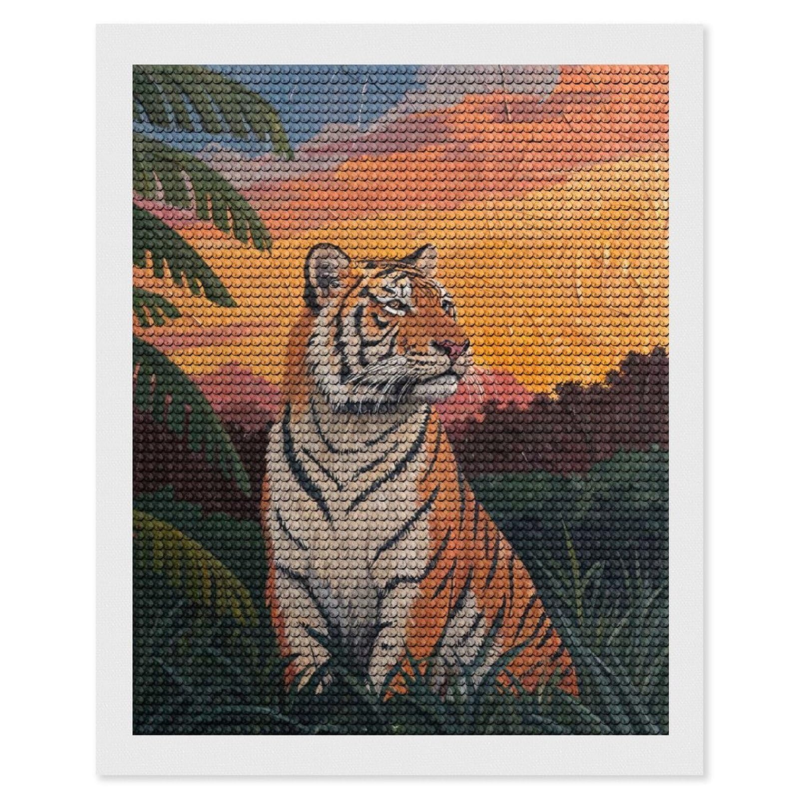 Junmoney Tiger in Jungle Sunset Diamond Painting Canvas Kit 16"x20", Relaxing DIY, Modern Decor, Aesthetic Room Decor, Home Wall Art, Wall Art Gift