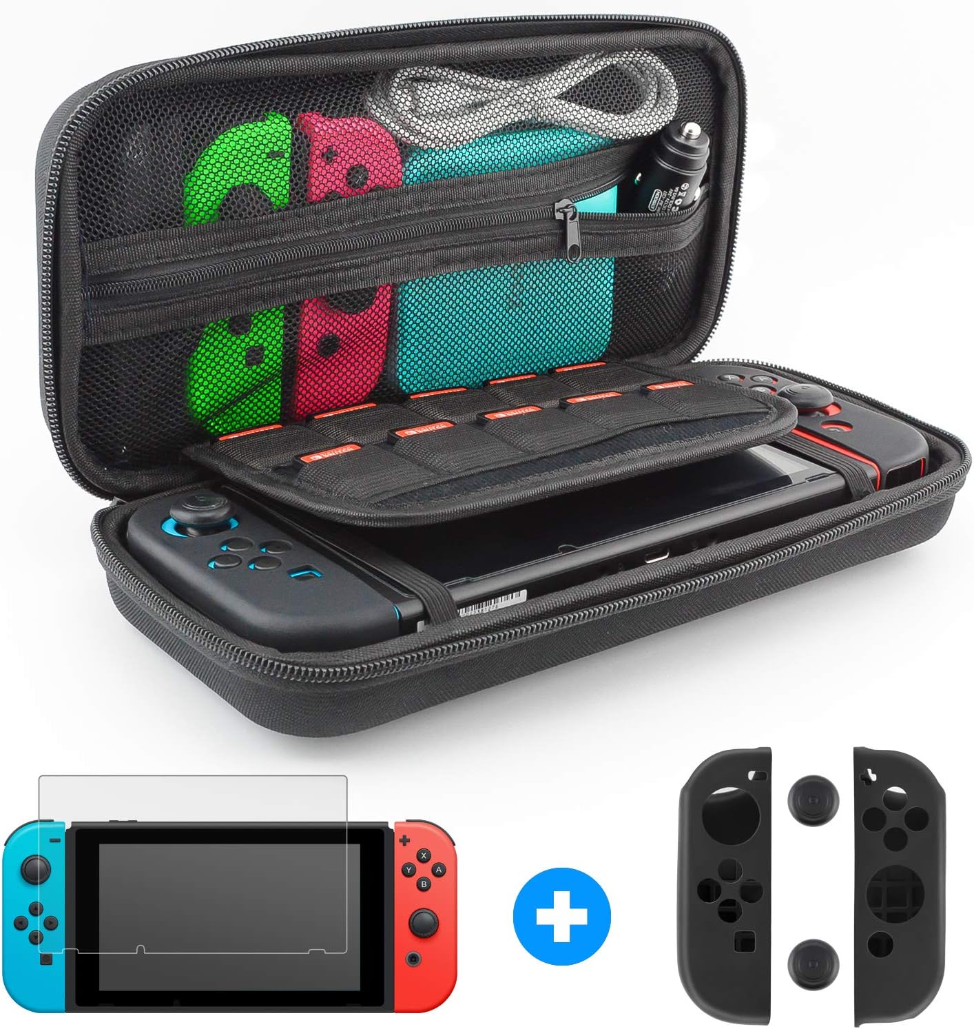 Switch Case with Screen Protector Switch Carry Case and Screen Protector Joy Con Gel Guards Carrying Case Travel Case Switch Glass Screen Protector