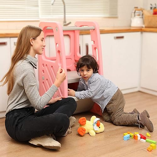 Miniatura 5 de SDADI PLT01PK Taburete de plástico para niños con 3 alturas ajustables, capacidad de 150 libras, almacenamiento integrado y pies de goma