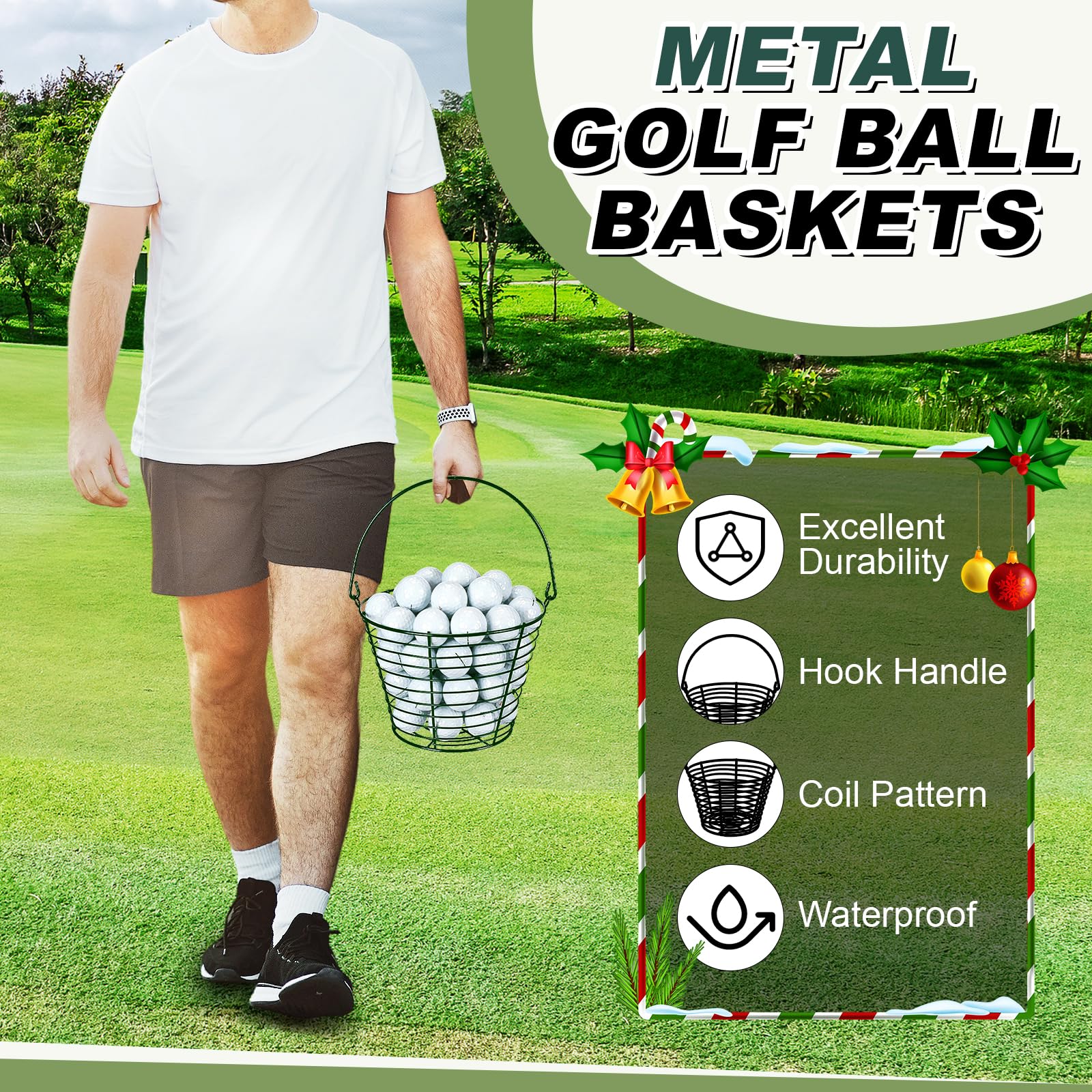 Soulchen Golfballkörbe aus Metall, Aufbewahrungseimer mit Griff, enthält 50 Bälle, grün, 4 Stück