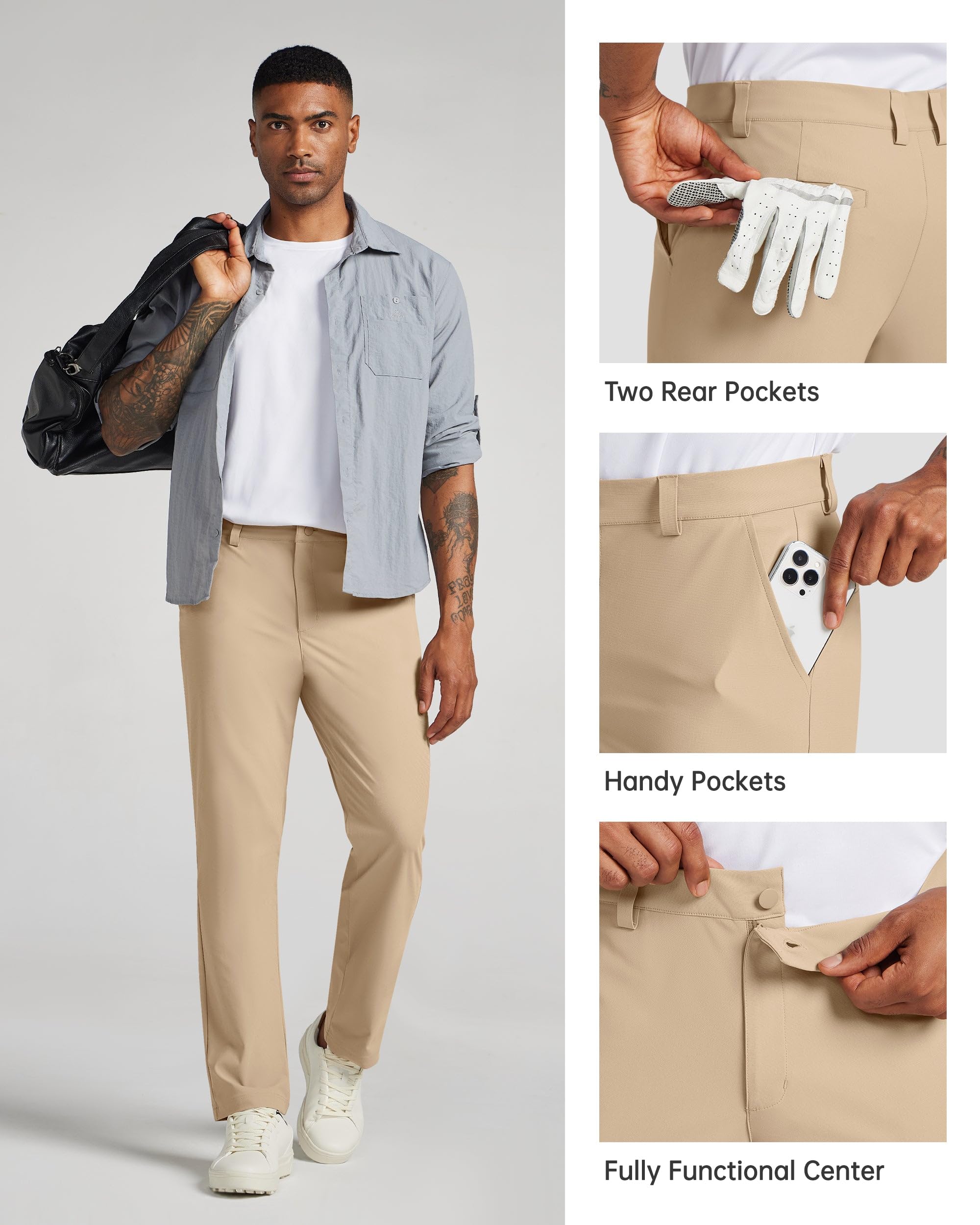 WILLIT Pantalon de golf extensible pour homme Pantalon de jogging Pantalon de travail à séchage rapide Pantalon de bureau Pantalon décontracté avec 4 poches 76 cm