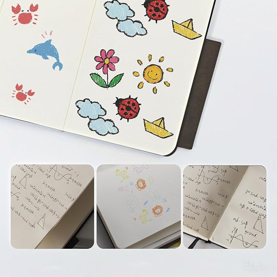 A7 Leather Hardcover Notebook- 3Pack 192 Pages Thick 100GSM Paper, Dotted/Grid/Blank, with Elastic Band & Inner Pocket for Writing, Sketching, Journaling