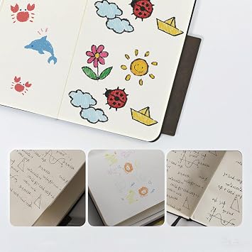 A7 Leather Hardcover Notebook- 3Pack 192 Pages Thick 100GSM Paper, Dotted/Grid/Blank, with Elastic Band & Inner Pocket for Writing, Sketching, Journaling