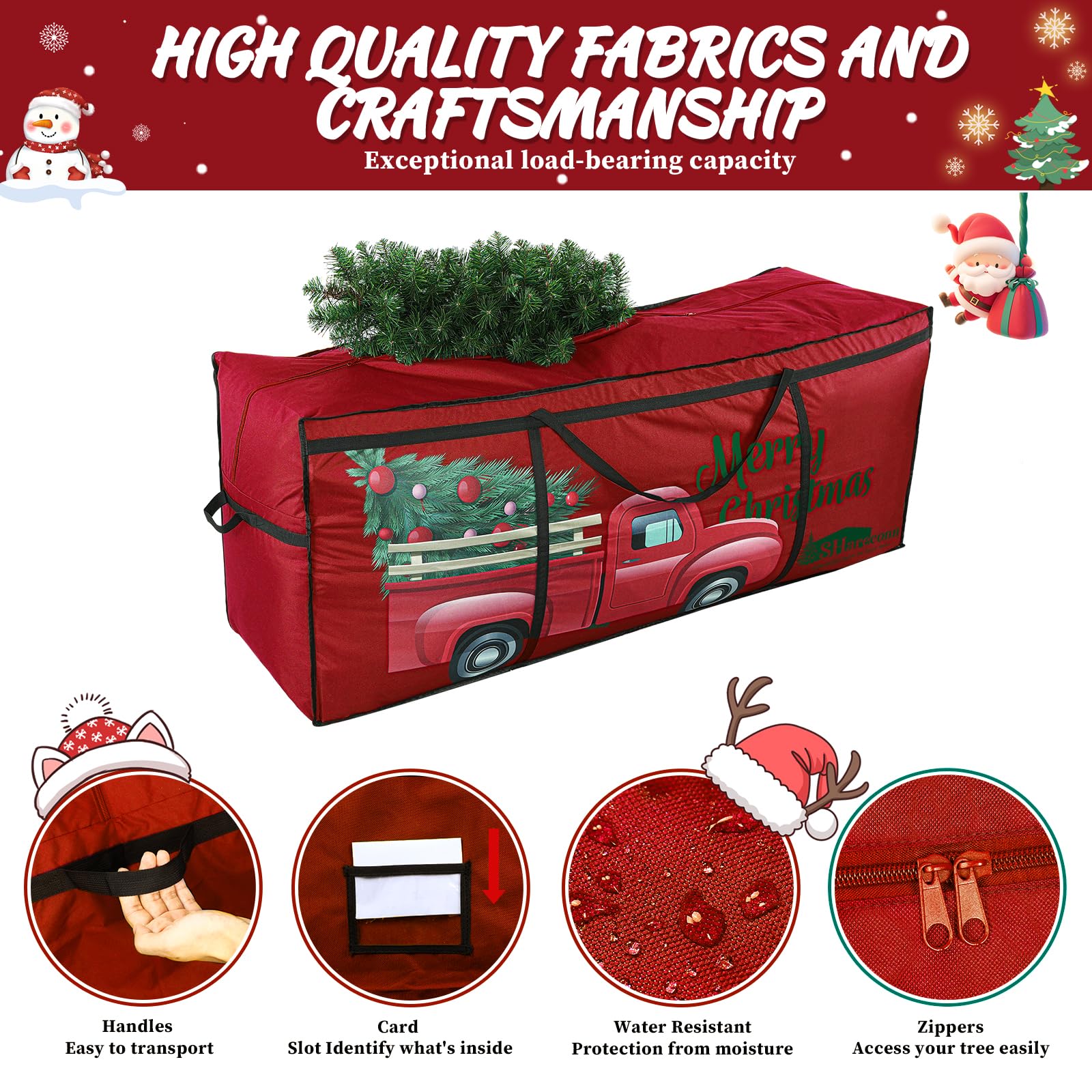 SHareconn Sacca per Albero di Natale, Borsa Oxford 600D Grande, Resistente e Impermeabile con Manici Rinforzati, Adatta per Alberi di Natale Artificiali Fino a 220 cm e Palline di Natale, Rosso