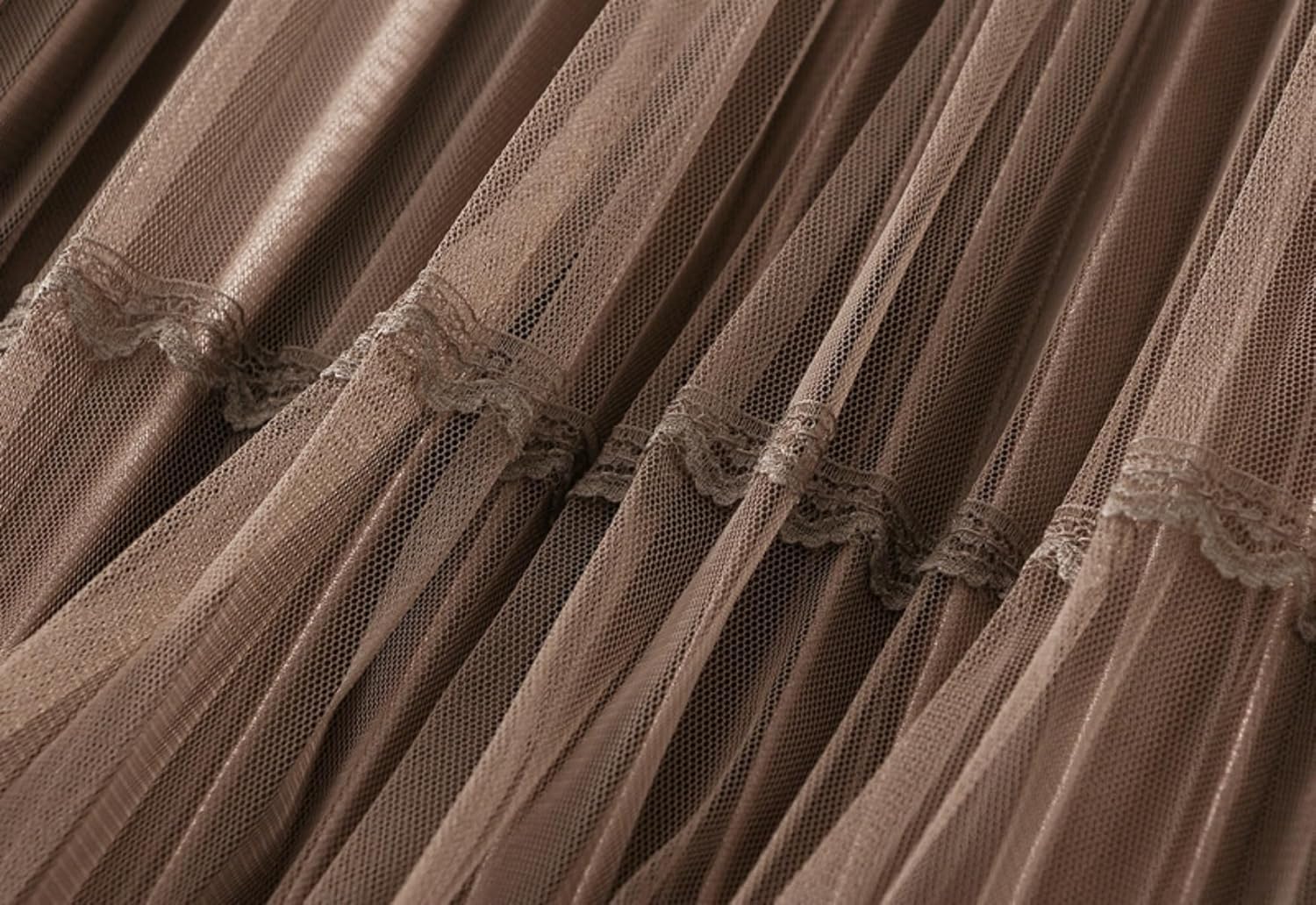 Women's Midi Skirt Elastic High Waist Lace Tulle Skirt Pleated Skirt Two Layered Reversible Skirt - Image 7