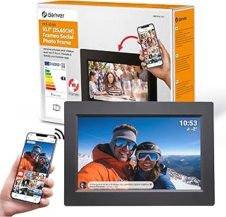Cornice Digitale 10 Pollici WiFi – Schermo IPS HD 1280x800 – Portafoto Digitale Frameo Denver per Foto e Video – Cornice Elettronica Touchscreen Smart – 16GB Memoria – Slot microSD – Nera