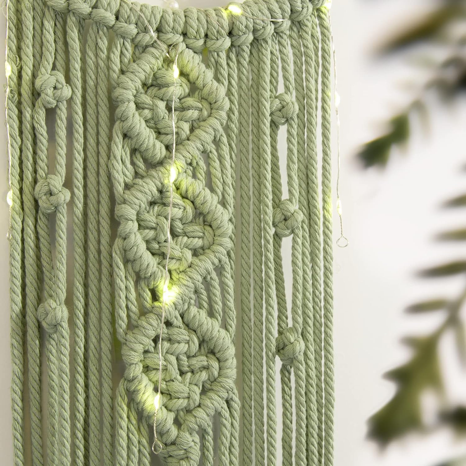 Boho Macrame Wall Hanging, Crochet Moon Star Dream Catcher with Light image 3