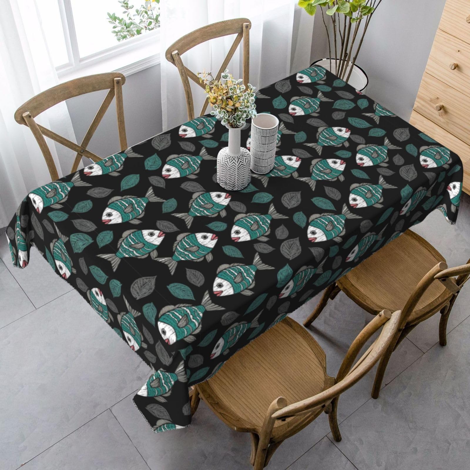 Nappe rectangulaire poissons ethniques 137x183cm pour table de salle à manger