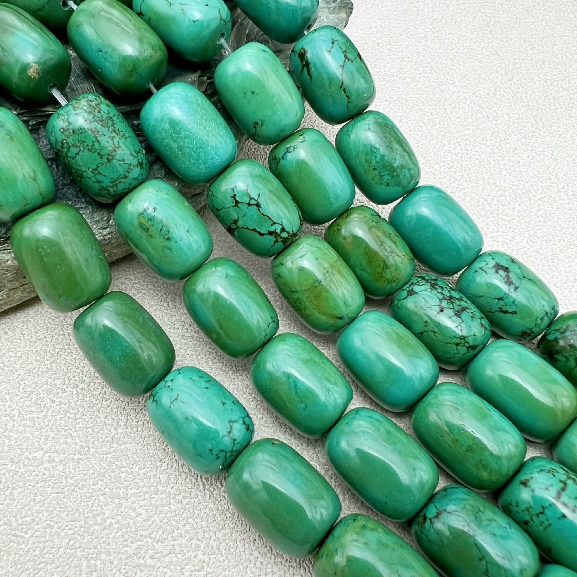 22 cuentas grandes de turquesa verde natural en forma de barril, 13 x 18 mm, para hacer joyas DIY (MY250202)