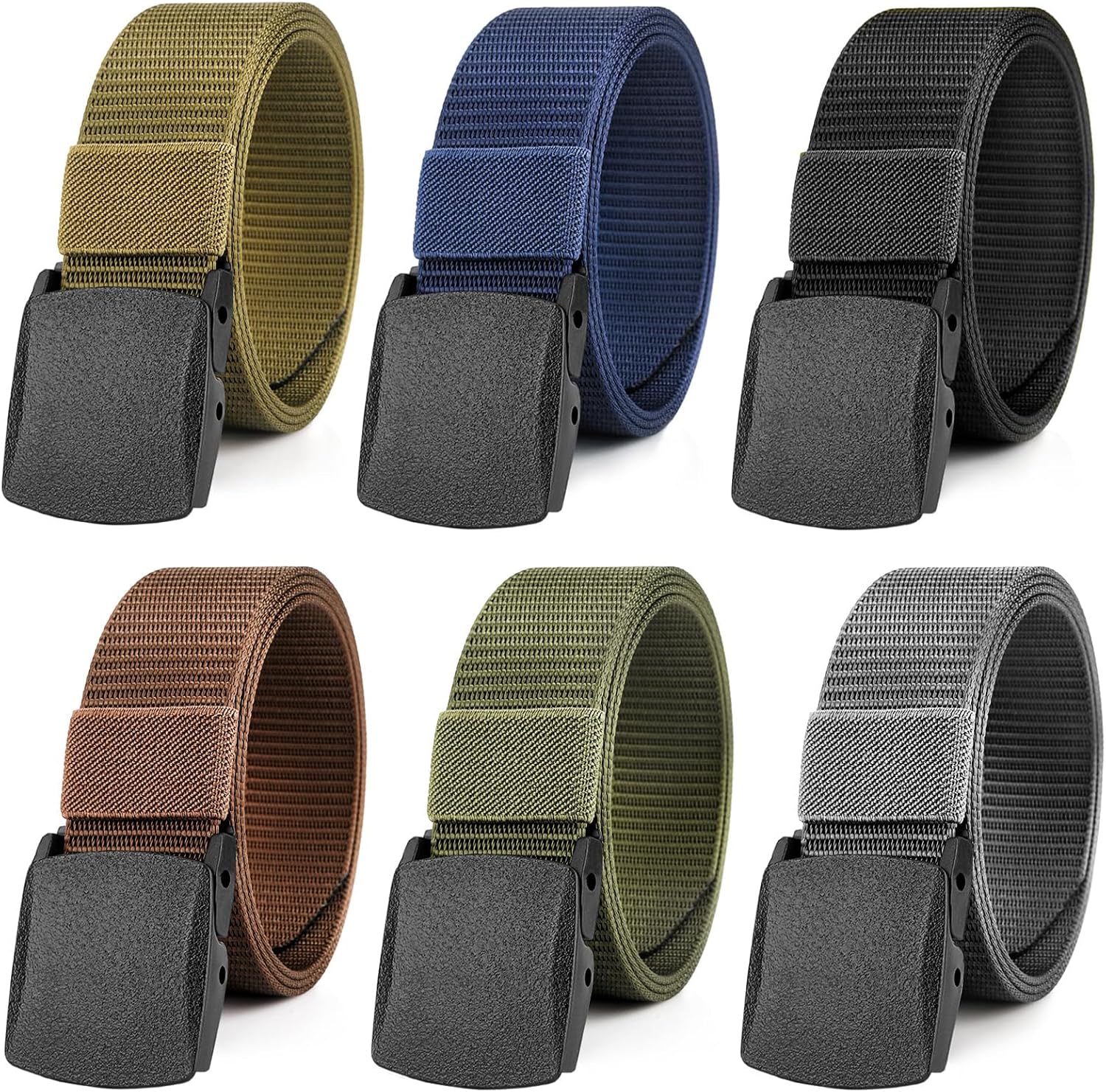 6 Pack Nylon Military Tactical Belt for Men/Women Webbing Canvas Work Belts with Plastic Buckle