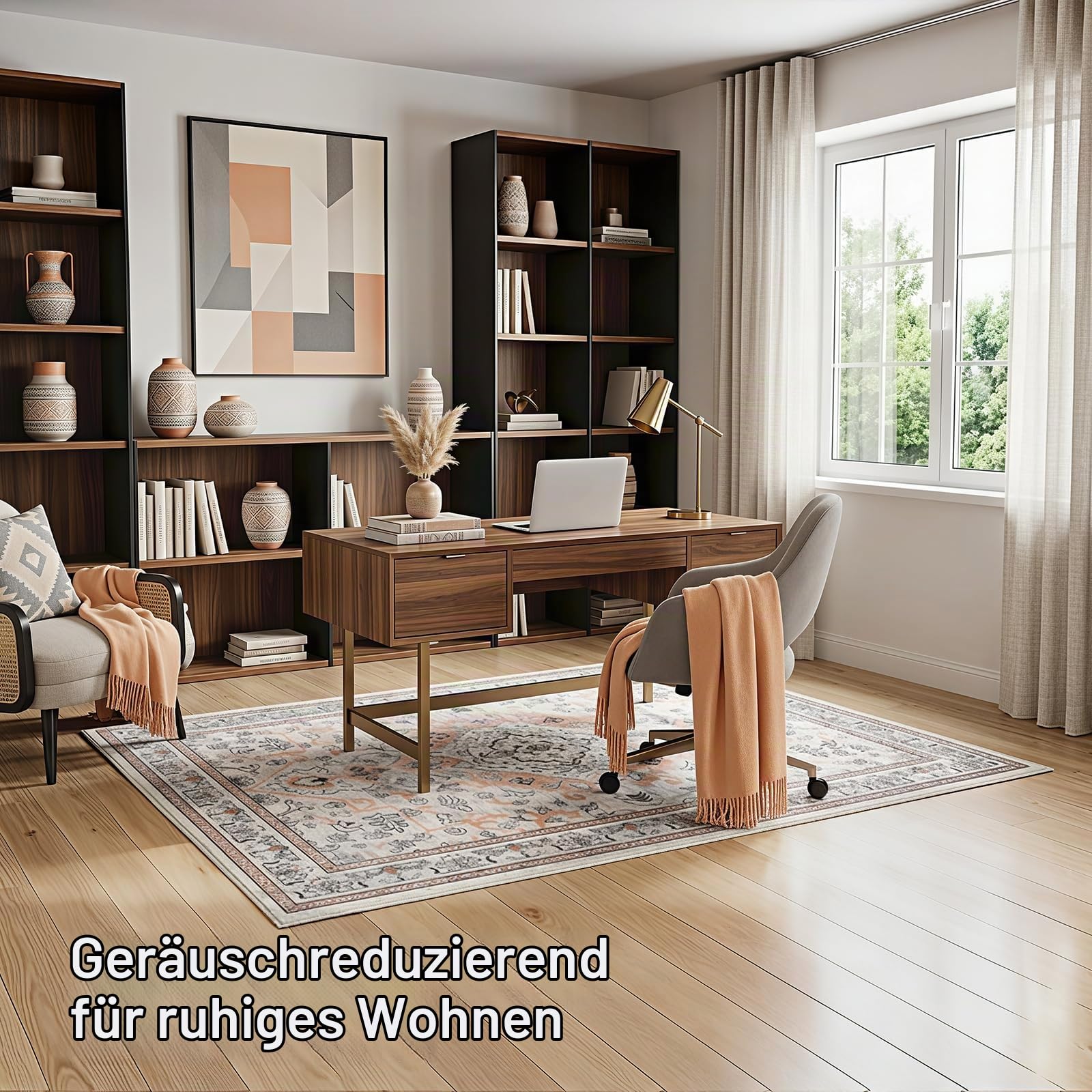 HOOBRO Teppich, waschbarer Rutschfester Läufer,150 x 210 cm, Boho-Teppich mit Kurzflor und Retro-Muster, leicht zu reinigen, Bettvorleger für Wohnzimmer, Flur, Arbeitszimmer, Beige-Vintage EEF03AR01