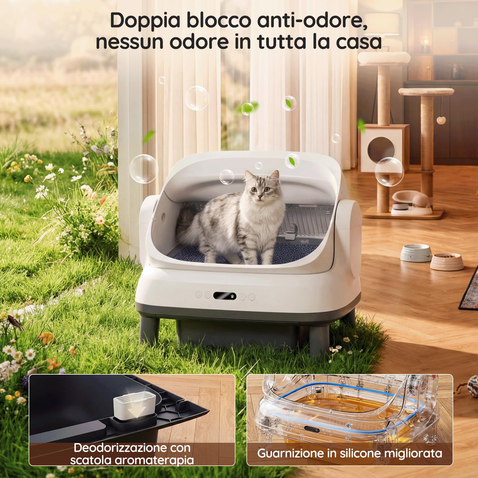 Lettiera Gatto Autopulente 120L con APP, Lettiera Autopulente per Gatti XL | Adatta a Gatti Maine Coon, Cassetto Feci 20L per 15+ Giorni, Lettiera Gatto per Più Gatti, Sensori Multipli, Anti-Odore, IPX5