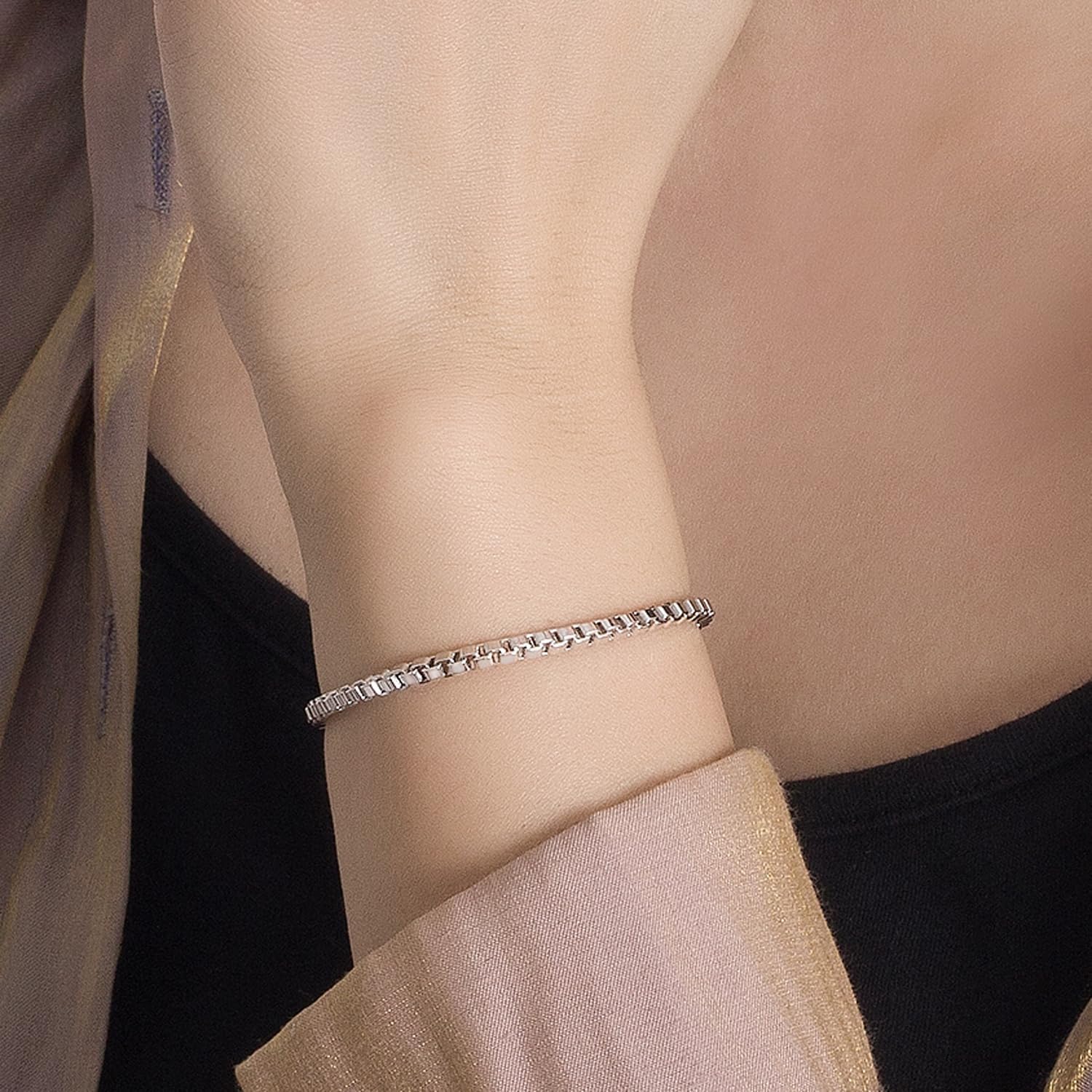 Dankadi 925 Sterling Silver Bracelet Men Women 3MM Square Rolo Link Round Box Chain 6.3" 6.7" 7" 7.5" 8" 8.5" 9" Bangle Unisex Jewelry Gift (Square, 5 inches) - Image 2