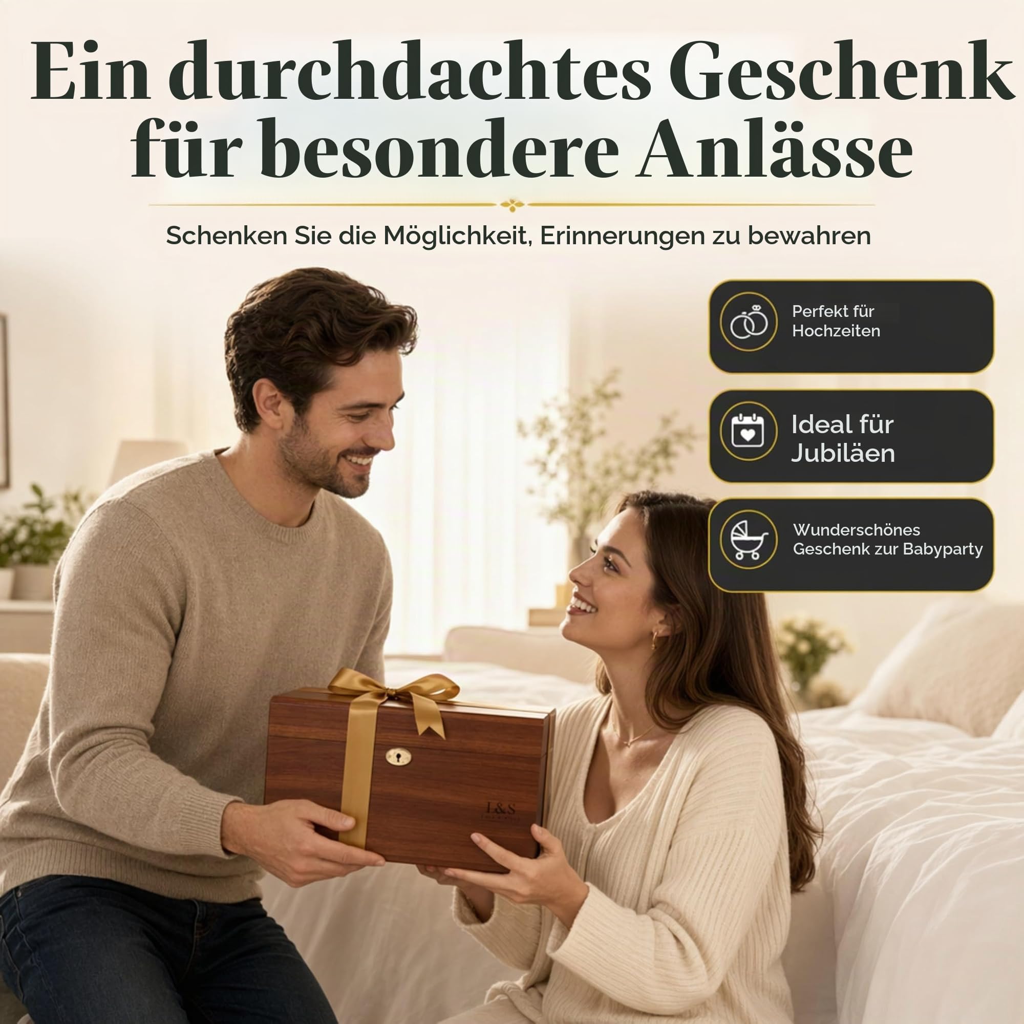 Holzkiste mit Scharnierdeckel, Aufbewahrungsbox aus Holz, Erinnerungsbox, Holzbox, große Holzbox, dekorative Box, dekorative Aufbewahrungsbox, dekorative Aufbewahrungsboxen mit Deckel, Größe 27,9 x