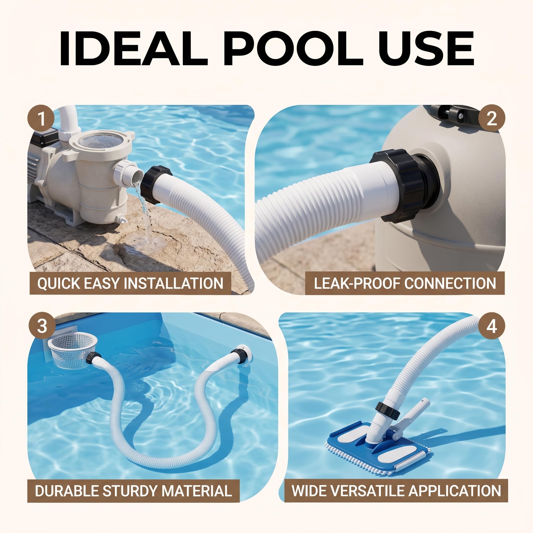 Manguera de Repuesto para Filtro y Bomba de Piscina, Flexible, de Succión con Conector
