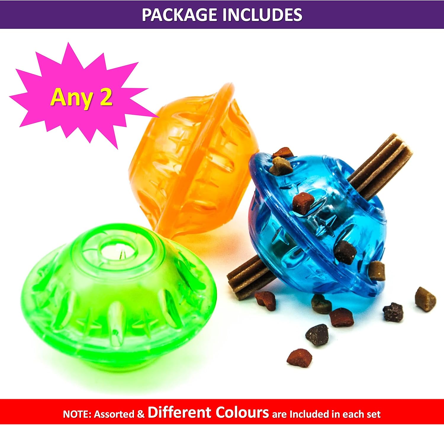 2 x 7cm Dog Balls Dog Treat Dispenser Dog Puzzle Toy Dog BALL, TYRE, FLYING SAUCER TPR