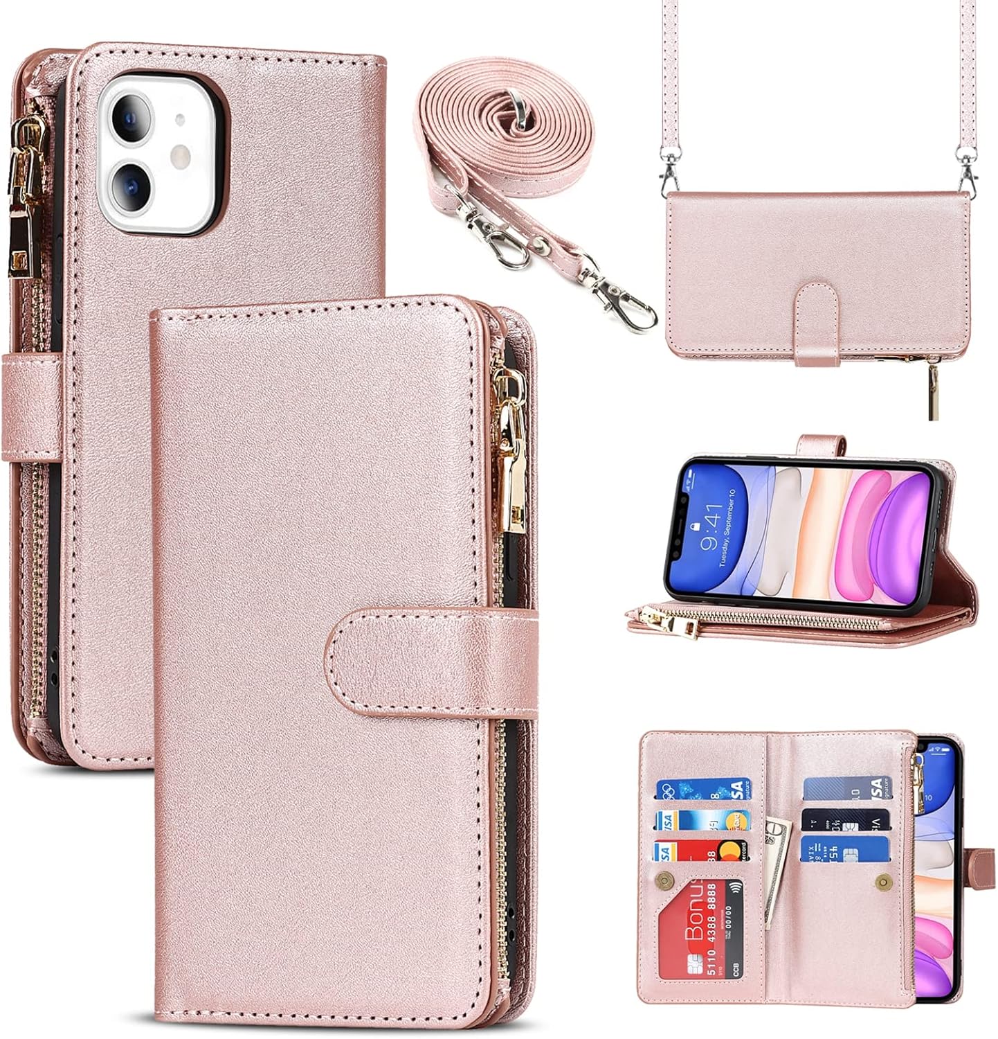 Jaorty for iPhone 11 Phone Case Wallet for Women with Strap,for iPhone
