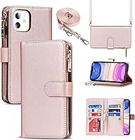 Vista 1 de Jaorty Funda para iPhone 11 con tarjetero, para iPhone 11, funda para teléfono con correa, correa de hombro cruzada, correa de hombro con oro rosa