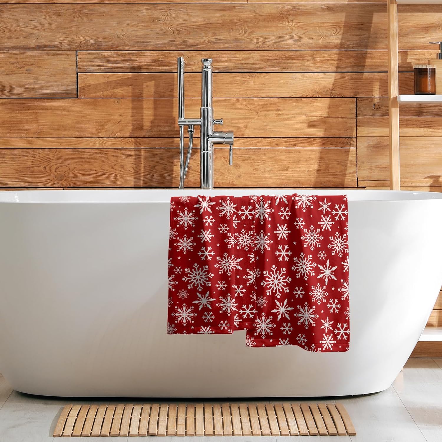 Red White Christmas Snowflakes Hand Towels for Bathroom Set of 2 Winter Xmas Print Holiday Themed Decorative Handtowels Soft Absorbent Bath Towel for Home Guest Room Hotel Gym Spa