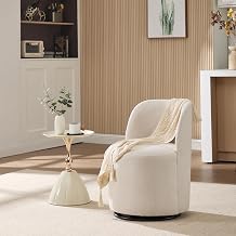 Swivel Dining Chairs 360 Round Linen Upholstered Armless Chair, Modern Vanity Side Chair with Sturdy Base, Compact Single Sofa for Living Room Bedroom or Makeup Area,Beige