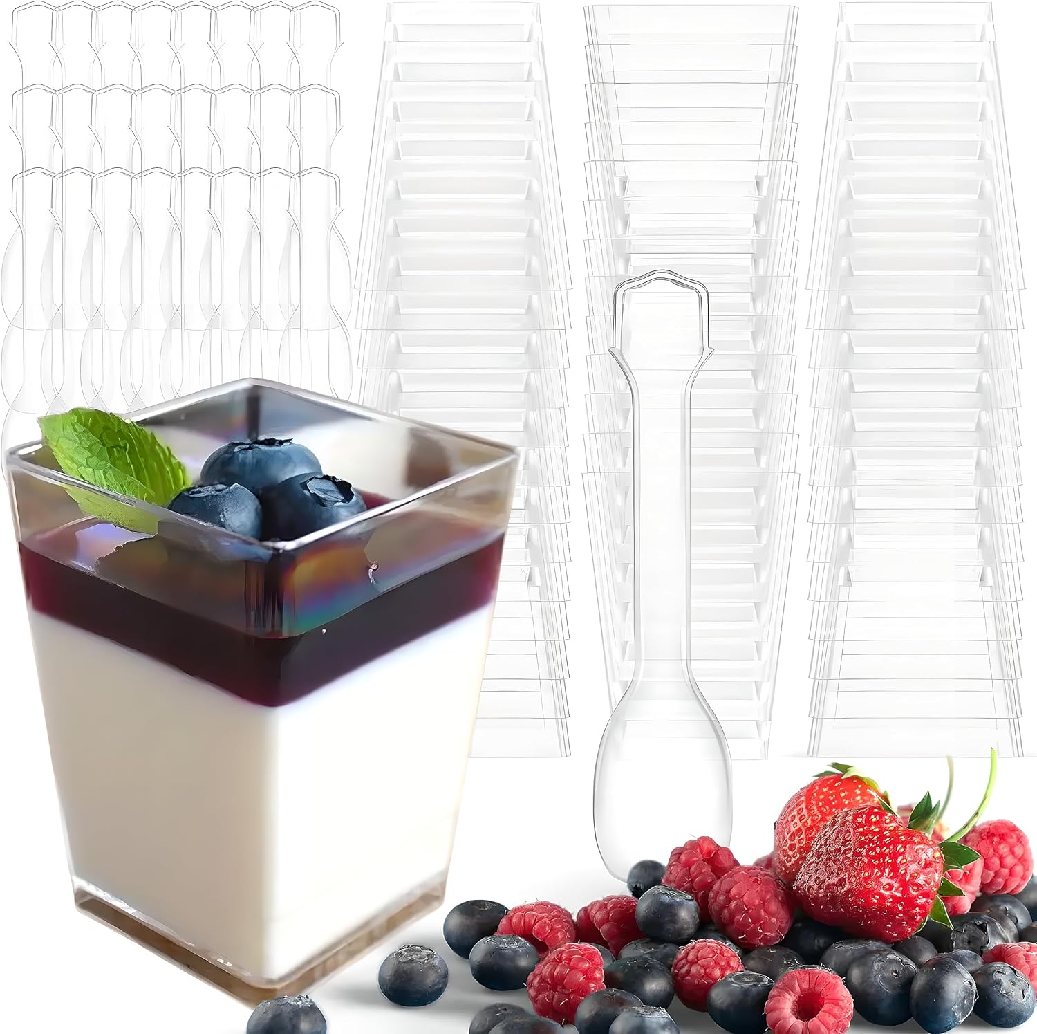 100 Plastic Dessert Cups with Spoons 5OZ Plastic Mini