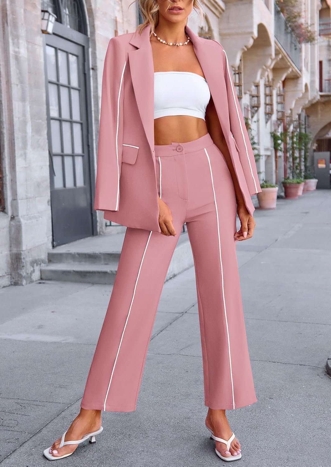 PRETTYGARDEN Women's Fall Spring 2 Piece Blazer Outfits Business Casual Oversized Jacket Wide Leg Work Pants Dressy Suit Set - Image 4