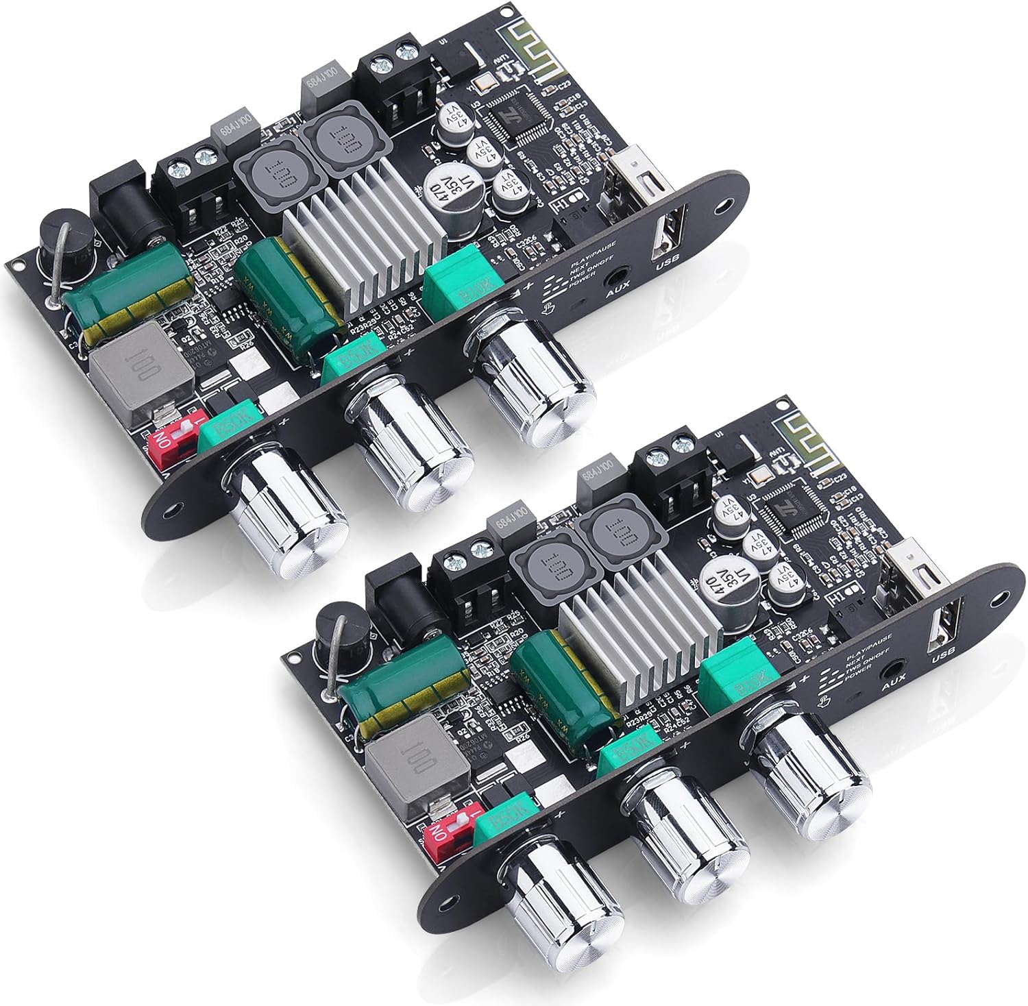 2PCS ZK-1001U Mono Bluetooth Amplifier Board, 100W Peak Power, TWS Stereo, 9-24V Input, USB/AUX/Bluetooth Input for DIY Wireless Speakers Projects,Boost Circuit