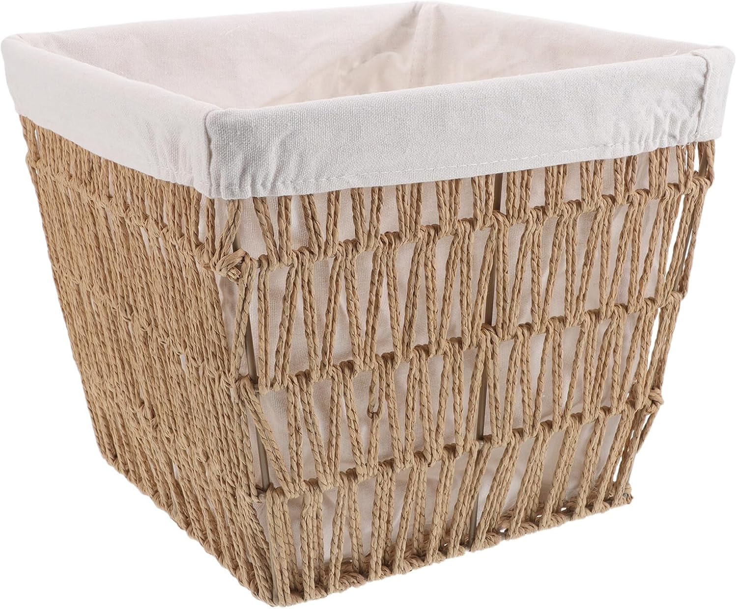 Cotton-lined Small Bread Basket Handwoven with Paper Rope Woven Storage Bin Decorative Bread Bin Basket for Kitchen Dining Table Serving and Picnic Use