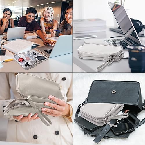 Miniatura 6 de Arae Organizador electrónico, organizador de cables de viaje, bolsa impermeable portátil de doble capa, funda de almacenamiento de accesorios