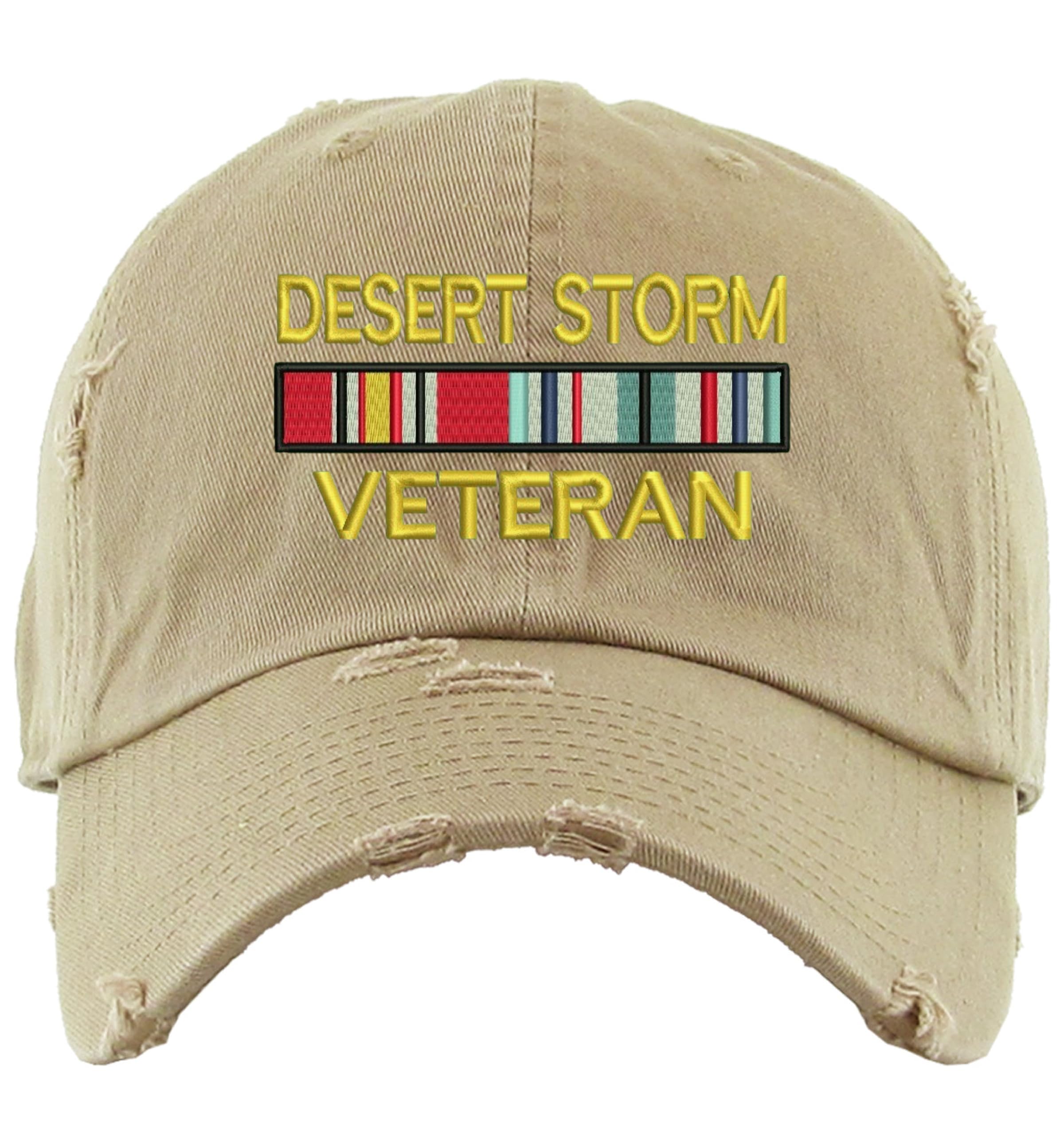 ALLNTRENDS Dad Hat Desert Storm Veteran Embroidered Cotton Military Distressed Cap (Khaki)