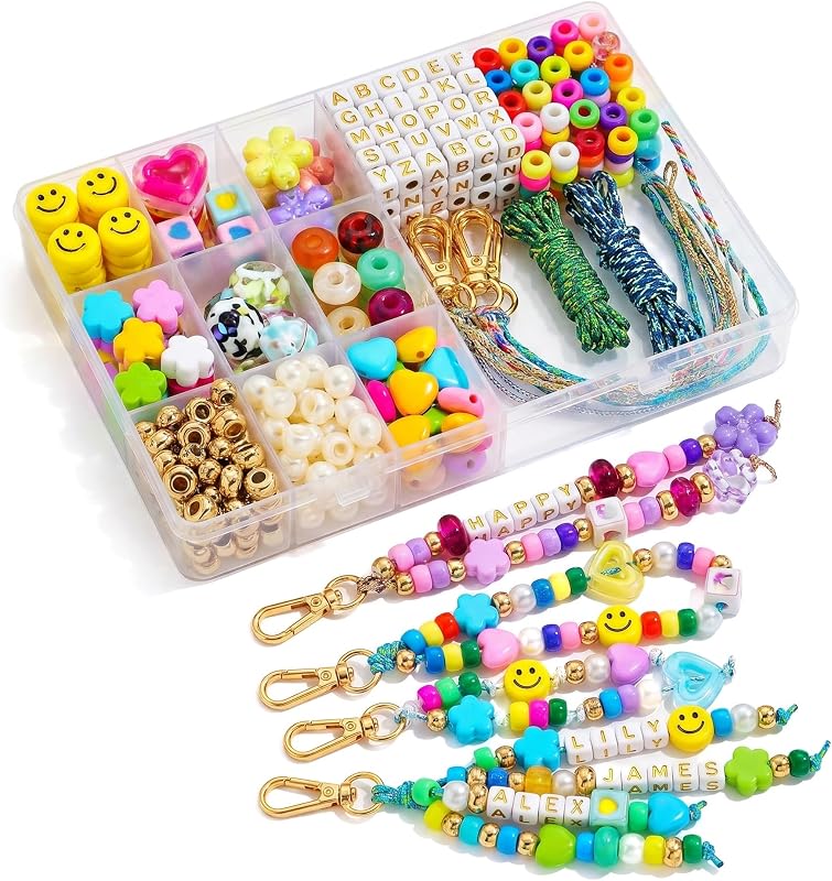421 PCS DIY Beaded Keychain Making Kit, Bag Charm Craft Supplies – Acrylic Alphabet Bag Beads, Heart Star Flower Shapes, Make Handmade Gifts for Friends Family, Create Zipper Pulls, Making Kit Gifts