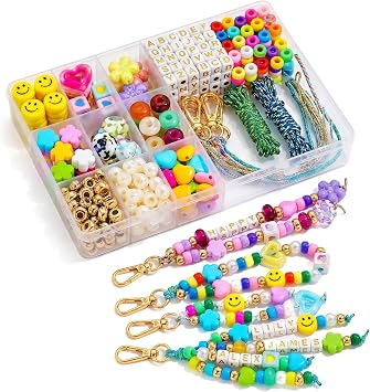 421 PCS DIY Beaded Keychain Making Kit, Bag Charm Craft Supplies Acrylic Alphabet Bag Beads, Heart Star Flower Shapes, Make Handmade Gifts for Friends Family, Create Zipper Pulls, Making Kit Gifts