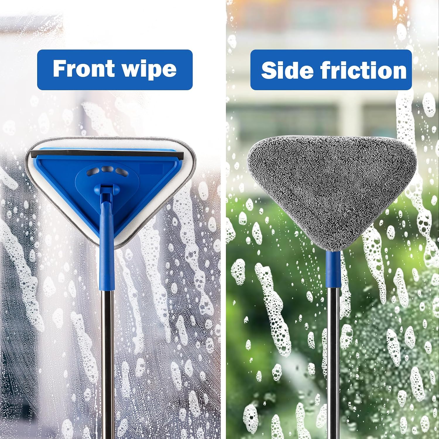 Wall Cleaner Mop with 63" Long Handle, 2 in 1 Window Squeegee and Wall Cleaner Mop, Ceiling Cleaning Cleaner,Car Window Squeegee with 2 Pads for Painted Walls,Glass,Shower,Outdoor High Window