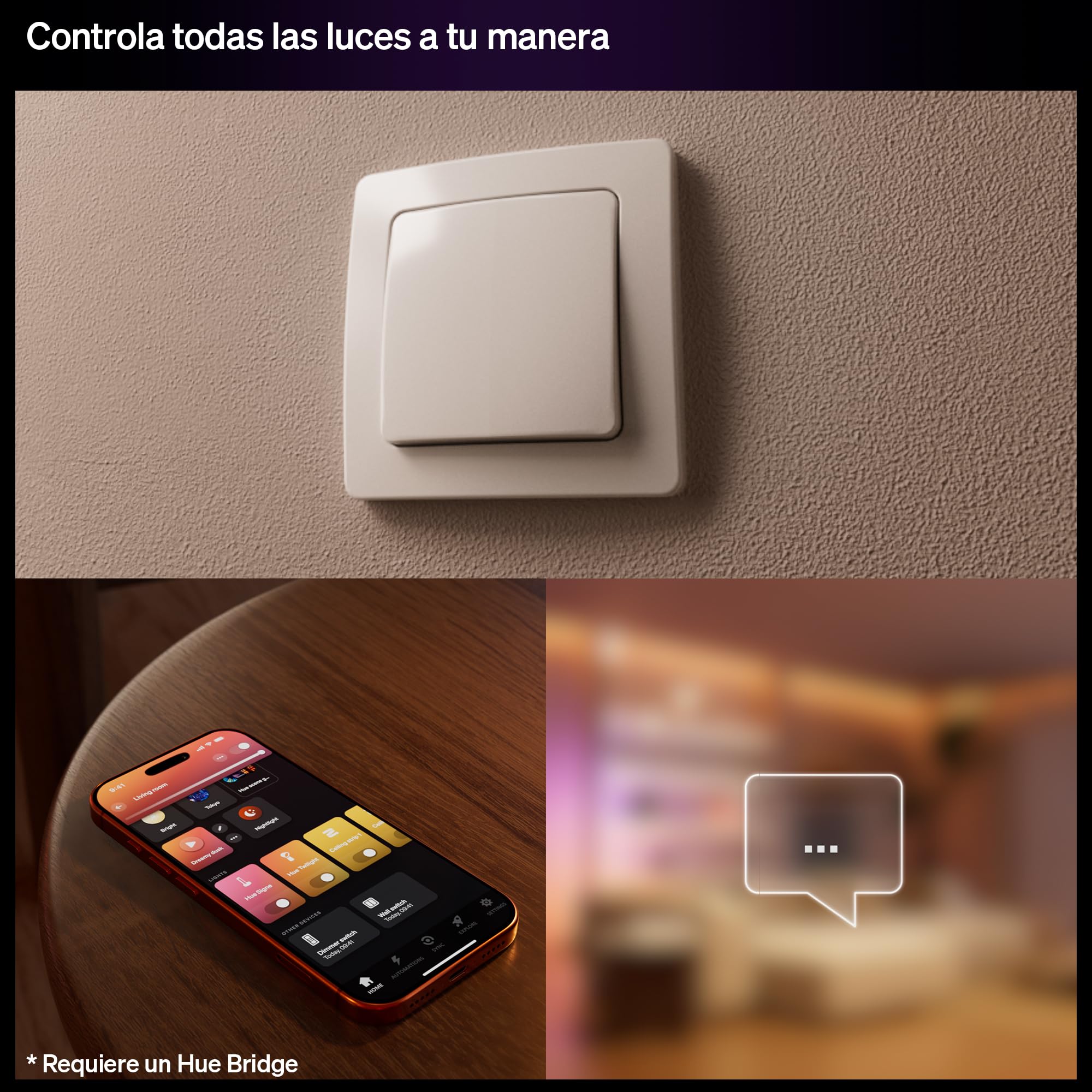 Philips Hue Interruptor Regulador con Cable, 1 Ud, Convierte Luz no Inteligente en Inteligente, Temporizadores/Programas, Conexión Fiable, Aplicación, Voz, Apto Apple Home, Google Home, Alexa