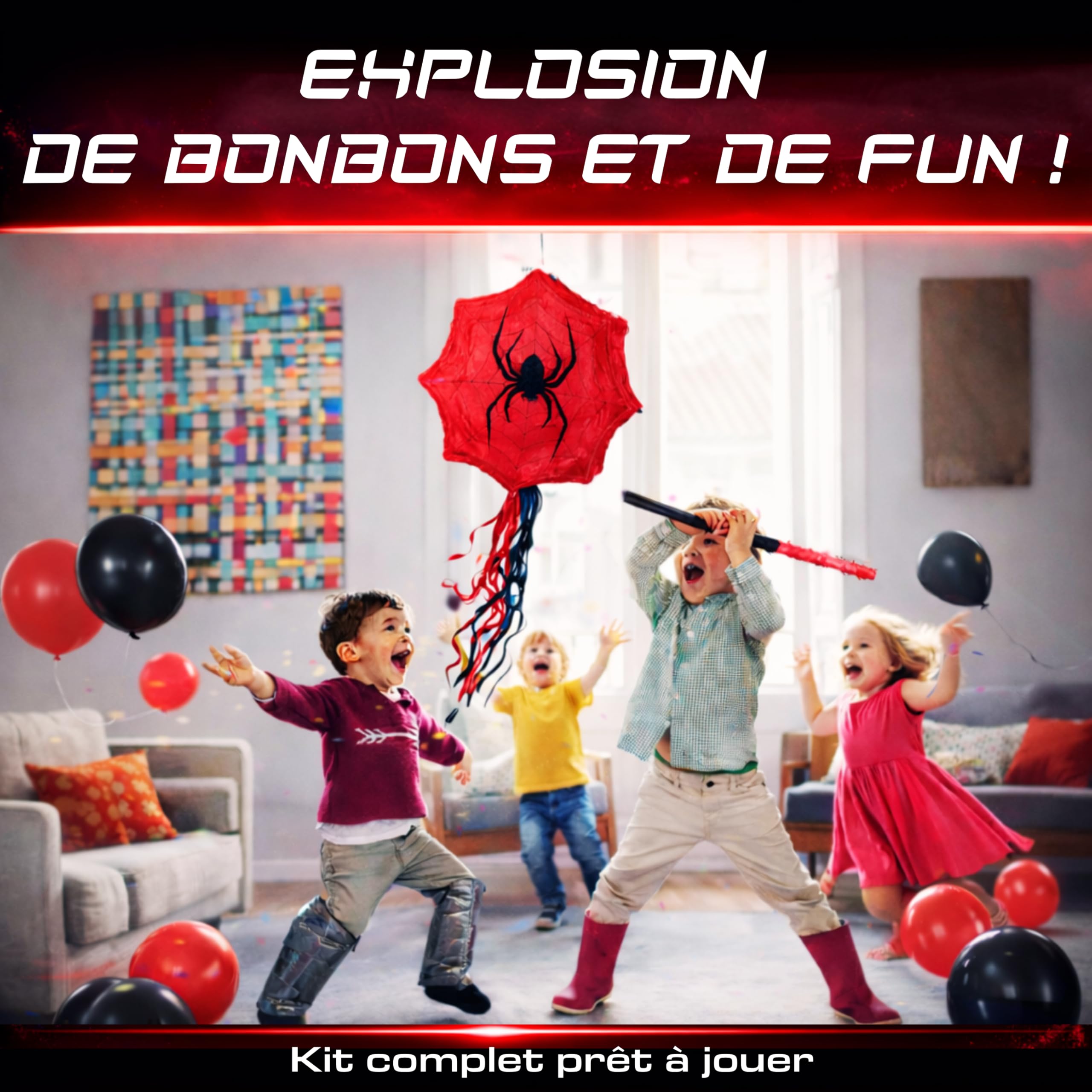 Piñata Géante Thème Araignée – Anniversaire Enfant Garçon – Super-Héros Type Spider – Grande Piñata à Casser – Fête, Halloween – Grande Capacité Bonbons & Surprises