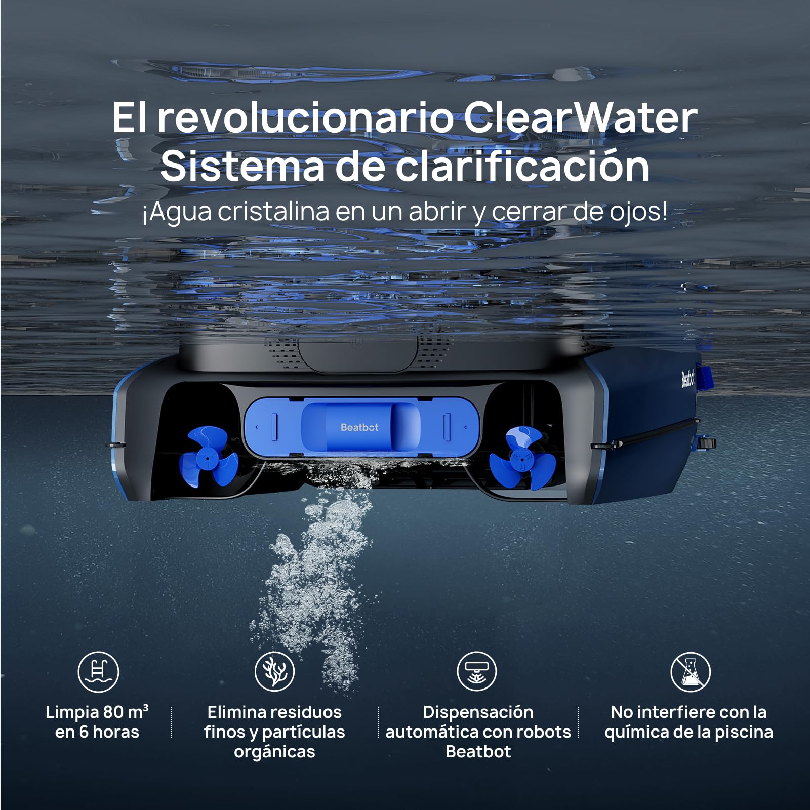 Beatbot iSkim Ultra Robot limpiafondos con energía Solar, Opciones de Doble Carga, depuración del Agua, Limpieza de Bordes y Esquinas, optimización de la trayectoria en S, Control Mediante aplicación