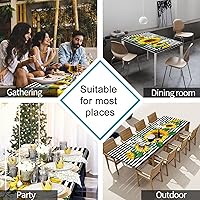 Vista 7 de Tucocoo Mantel impermeable a rayas de girasol, mantel para mesa plegable para mesas de 6 pies, cubierta de plástico con borde elástico para picnic