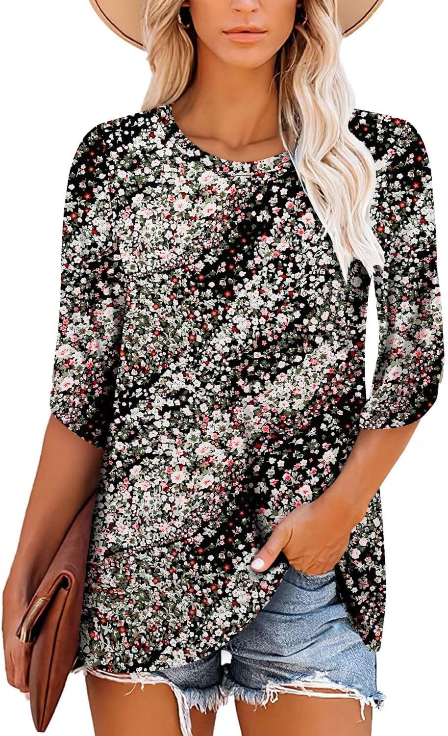 KISSMODA Women's Casual 3/4 Sleeve T-Shirts 2025 V-Neck Tunic Tops Cute Tees Blouses Loose Fit Business Work Tee Top - Image 3